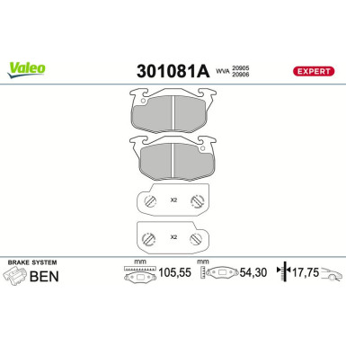 Valeo | Bremsbelagsatz, Scheibenbremse | 301081A