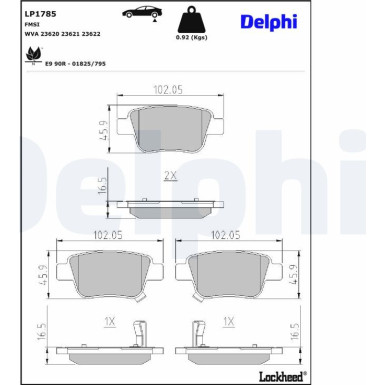 Delphi | Bremsbelagsatz, Scheibenbremse | LP1785
