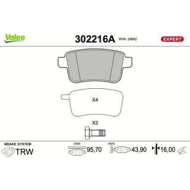 Valeo | Bremsbelagsatz, Scheibenbremse | 302216A