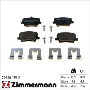 Zimmermann Bremsbelagsatz, Scheibenbremse 20510.175.2