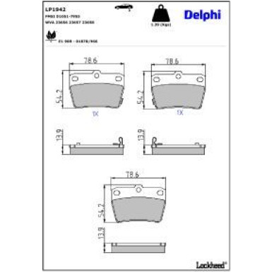 Delphi Bremsbelagsatz, Scheibenbremse LP1942