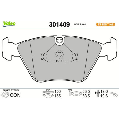 Valeo Bremsbelagsatz, Scheibenbremse ESSENTIAL 301409