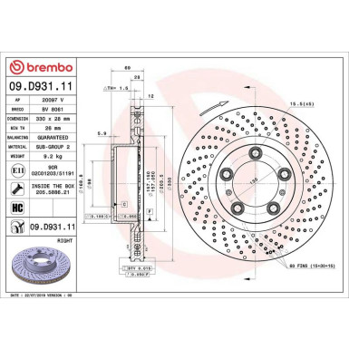 Brembo Bremsscheibe PRIME LINE - UV Coated 09.D931.11