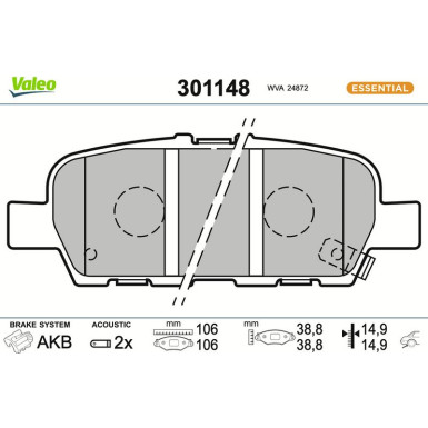 Valeo Bremsbelagsatz, Scheibenbremse ESSENTIAL 301148