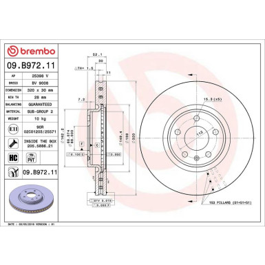 Brembo Bremsscheibe PRIME LINE - UV Coated 09.B972.11 Brembo Bremsscheibe PRIME LINE - UV Coated 09.B972.11