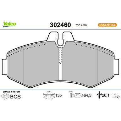 Valeo Bremsbelagsatz, Scheibenbremse ESSENTIAL 302460