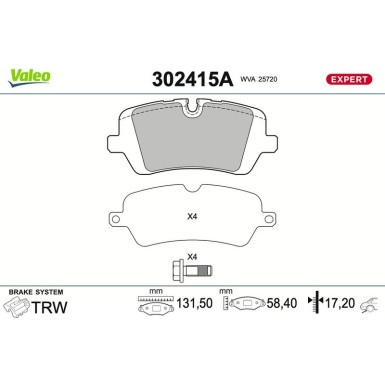 Valeo Bremsbelagsatz, Scheibenbremse EXPERT 302415A
