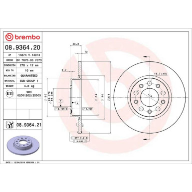 Brembo Bremsscheibe PRIME LINE - UV Coated 08.9364.21