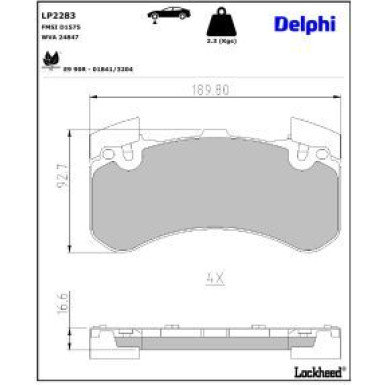 Delphi Bremsbelagsatz, Scheibenbremse LP2283 Delphi Bremsbelagsatz, Scheibenbremse LP2283
