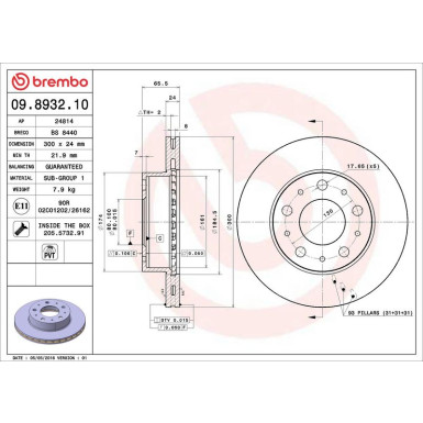 09.8932.10 Bremsscheibe PRIME LINE 09.8932.10 Bremsscheibe PRIME LINE