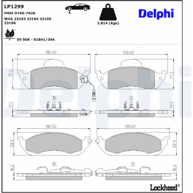 Delphi | Bremsbelagsatz, Scheibenbremse | LP1299