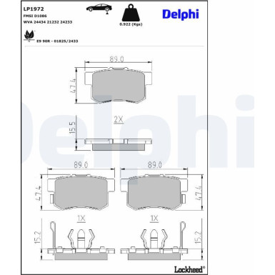 Delphi | Bremsbelagsatz, Scheibenbremse | LP1972
