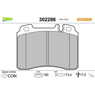 Valeo Bremsbelagsatz, Scheibenbremse ESSENTIAL 302286