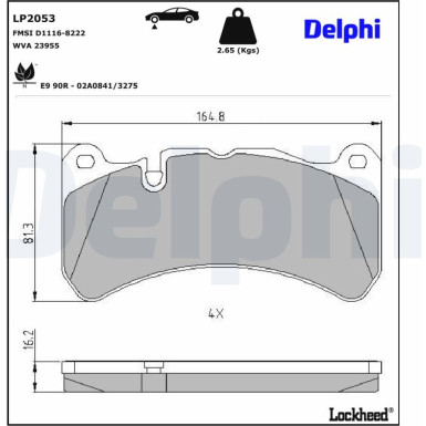 Delphi | Bremsbelagsatz, Scheibenbremse | LP2053