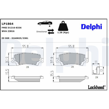 Delphi | Bremsbelagsatz, Scheibenbremse | LP1864