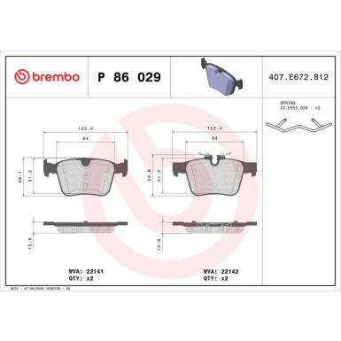 Brembo | Bremsbelagsatz, Scheibenbremse | P 86 029 Brembo | Bremsbelagsatz, Scheibenbremse | P 86 029