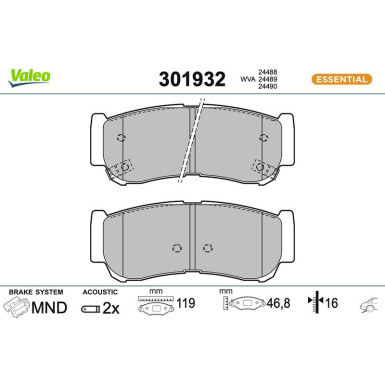 Valeo | Bremsbelagsatz, Scheibenbremse | 301932