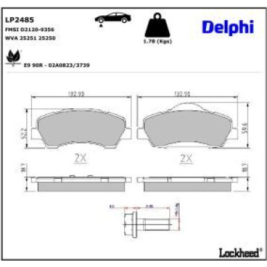 Delphi Bremsbelagsatz, Scheibenbremse LP2485