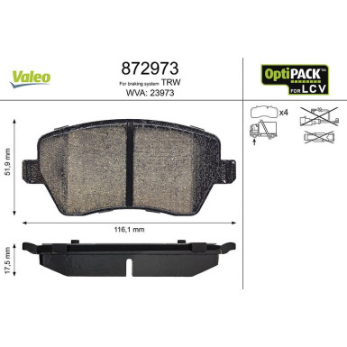 Valeo Bremsbelagsatz, Scheibenbremse OPTIPACK for LCV 872973