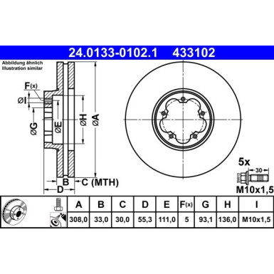 ATE | Bremsensatz, Scheibenbremse | 24.0133-0102.1 + 13.0460-2611.2