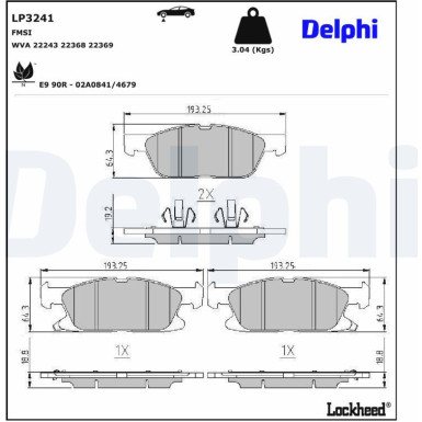 Delphi | Bremsbelagsatz, Scheibenbremse | LP3241