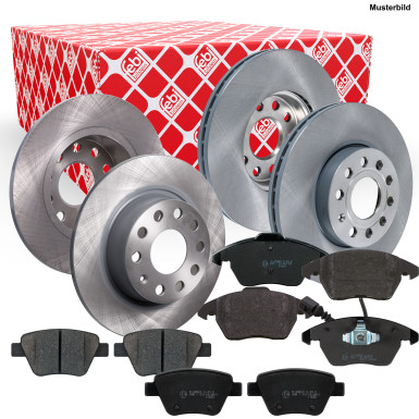 febi bilstein Bremsensatz, Scheibenbremse Bremsensatz Vorne + Hinten inkl. Warnkontakt 10868702