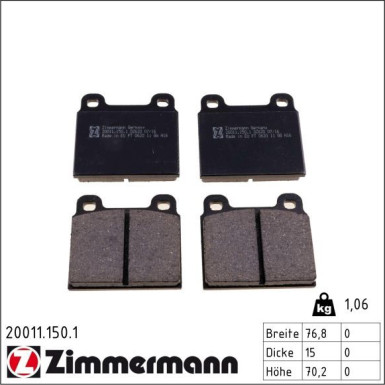 Zimmermann Bremsbelagsatz, Scheibenbremse 20011.150.1