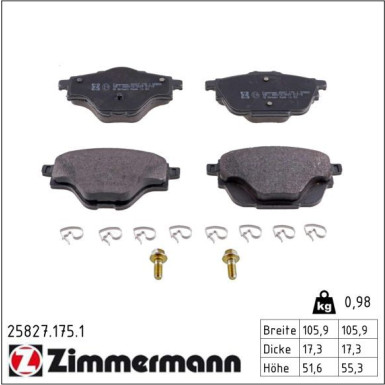 Zimmermann Bremsbelagsatz, Scheibenbremse 25827.175.1