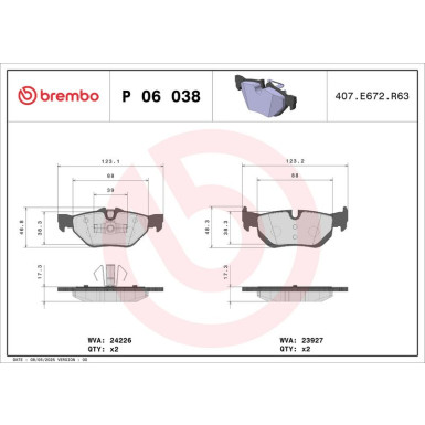 Brembo | Bremsbelagsatz, Scheibenbremse | P 06 038X