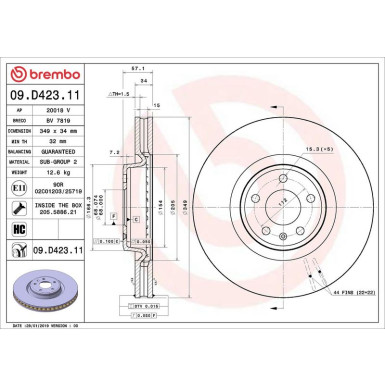 Brembo Bremsscheibe PRIME LINE - UV Coated 09.D423.11