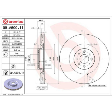09.A500.11 Bremsscheibe PRIME LINE - UV Coated