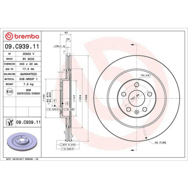 Brembo Bremsscheibe PRIME LINE - UV Coated 09.C939.11