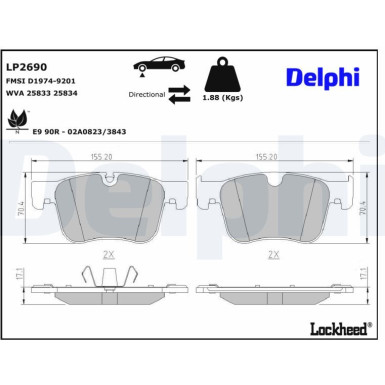Delphi | Bremsbelagsatz, Scheibenbremse | LP2690