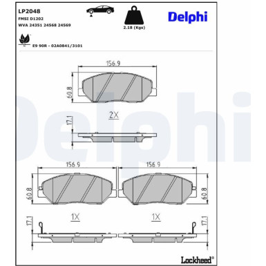 Delphi | Bremsbelagsatz, Scheibenbremse | LP2048