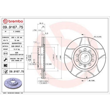 09.9167.75 Bremsscheibe XTRA LINE - Max