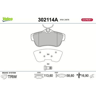 Valeo | Bremsbelagsatz, Scheibenbremse | 302114A