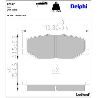 Delphi Bremsbelagsatz, Scheibenbremse LP527