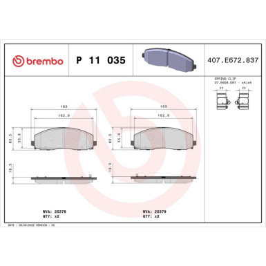 Brembo Bremsbelagsatz, Scheibenbremse PRIME LINE P 11 035 Brembo Bremsbelagsatz, Scheibenbremse PRIME LINE P 11 035