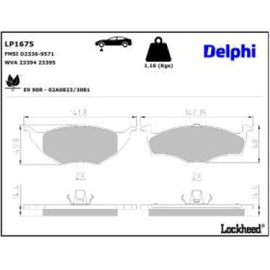 Delphi Bremsbelagsatz, Scheibenbremse LP1675 Delphi Bremsbelagsatz, Scheibenbremse LP1675