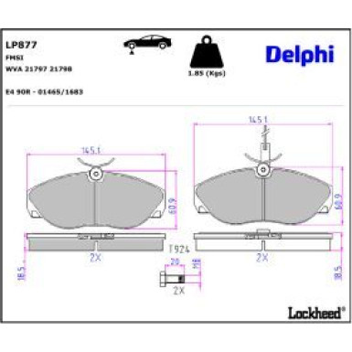 Delphi Bremsbelagsatz, Scheibenbremse LP877