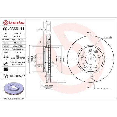 09.C655.11 Bremsscheibe PRIME LINE - UV Coated