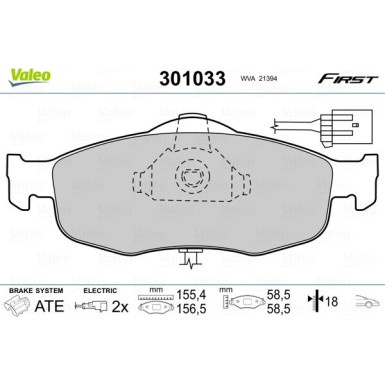 Valeo | Bremsbelagsatz, Scheibenbremse | 301033
