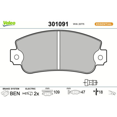 Valeo Bremsbelagsatz, Scheibenbremse ESSENTIAL 301091