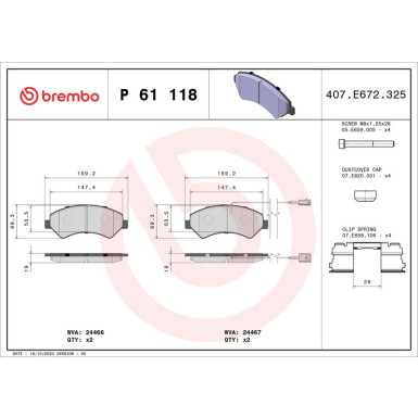 Brembo Bremsbelagsatz, Scheibenbremse PRIME LINE P 61 118
