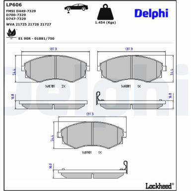 Delphi | Bremsbelagsatz, Scheibenbremse | LP606
