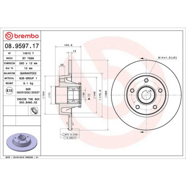 08.9597.17 Bremsscheibe PRIME LINE - With Bearing Kit