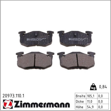Zimmermann Bremsbelagsatz, Scheibenbremse 20973.110.1