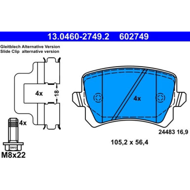 ATE | Bremsensatz, Scheibenbremse | 24.0112-0169.1 + 13.0460-2749.2