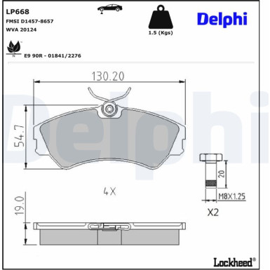 Delphi | Bremsbelagsatz, Scheibenbremse | LP668