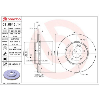 09.6845.11 Bremsscheibe PRIME LINE - UV Coated